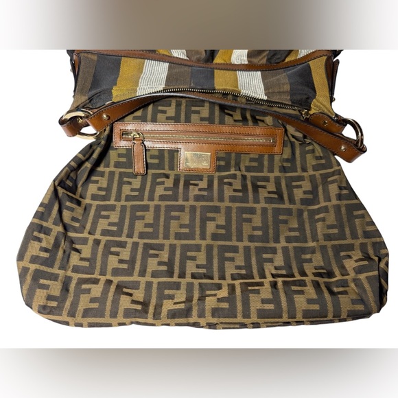 Fendi Bag | Fendi Multicolor Pequin Stripe Canvas Leather Chef Hobo - Picture 12 of 16